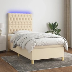 Letto A Molle Con Materasso E Led Crema 90x190 Cm İn Tessuto /