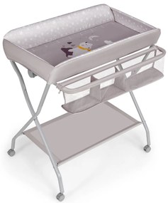Costway Fasciatoio pieghevole per bambini con cesto ampio e mensola, Organizer nursery con ruote bloccabili Grigio