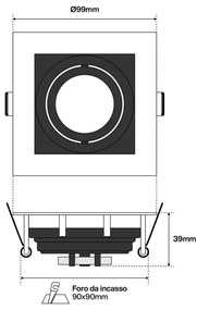 Portafaretto Quadrato da Incasso GU10 Foro 90x90mm Orientabile