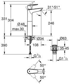 GROHE 23777001 - Miscelatore lavabo START EDGE XL, cromo lucido