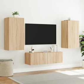 Mobili tv a muro 3pz con luci led rovere sonoma