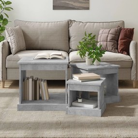 Tavolini impilabili 3 pz grigio cemento in legno multistrato