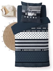 Set copripiumino e federa blu scuro in cotone per letto singolo 140x200 cm States – douceur d'intérieur