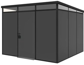 Casetta da giardino modulare coibentata 3x3mt in pvc antracite con porta battente semplice, superficie interna 8.53 m² e spessore parete 36 mm