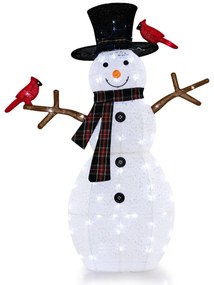 Costway Decorazione natalizia luminosa snowman e redbirds, Ornamento snowman pre-illuminato da 127cm con pali di sostegno