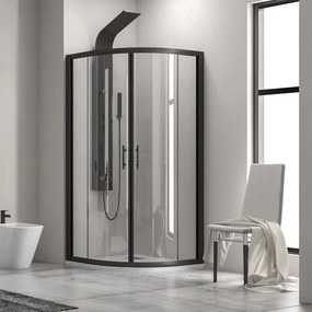 Box doccia 80x80 semicircolare telaio nero vetro trasparente KF2000B - KAMALU
