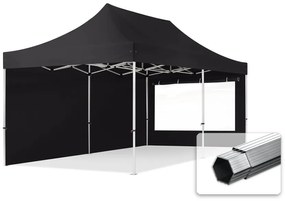 TOOLPORT 3x6m gazebo pieghevole PES con laterali (finestre panoramiche), PROFESSIONAL alluminio, nero - (600236)