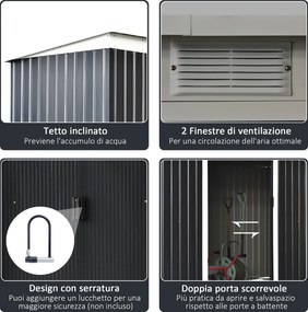 Casetta Box da Giardino in Lamiera per Deposito Attrezzi 277x130x173 cm  Grigio Scuro...