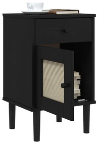 Comodino senja aspetto rattan nero 40x35x65 cm in legno pino