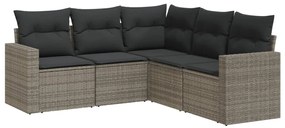 Set Divano da Giardino 5 pz con Cuscini Grigio in Polyrattan