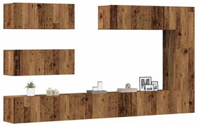 Set Mobile Tv 7 Pz Montato A Parete Legno Antico İn Truciolato /