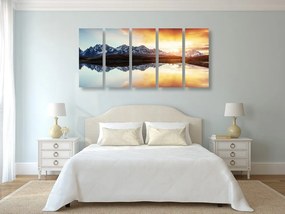 Quadri 5 pezzi – Tramonto abbagliante sul lago di montagna