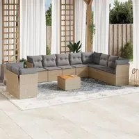 Set Divani da Giardino 11 pz con Cuscini Beige in Polyrattan 3223721