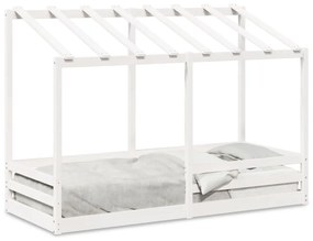 Letto Per Bambini Con Tetto Bianco 90x190cm Legno Massello Pino /