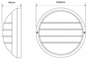 Plafoniera da Esterno E27 Grigia, IP54, Ø258mm con Griglia Colore Grigio