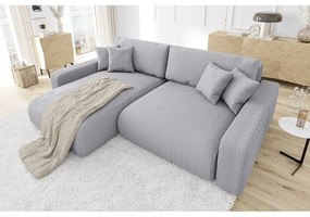 Divano letto in velluto a coste grigio chiaro (penisola variabile) Sara - Ropez