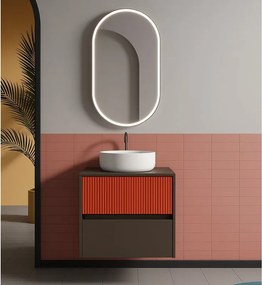 Mobile da bagno sospeso sotto lavabo Niwa 2 cassetti L 59.5 x H 50 x P 45.5 cm grigio e paprika cannettato