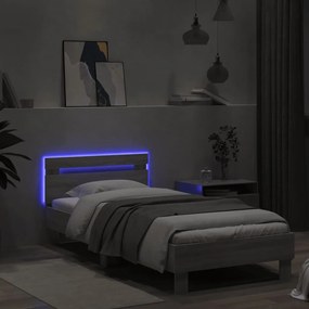 Giroletto con testiera e led grigio sonoma 90x200 cm