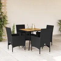 Set Pranzo da Giardino 5 pz con Cuscini Nero Polyrattan Acacia 3278712