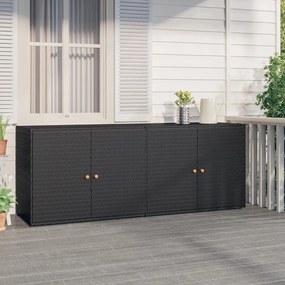 Mobile Portaoggetti Da Giardino Nero 198x55,5x80 Cm Polyrattan /