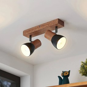 Lindby Tonja faretto da soffitto con legno, 2 luci Lindby, dimmerabile, Legno chiaro, Soggiorno / Sala da pranzo, Metallo, Moderno, Faretto