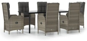 Set da pranzo giardino 7pz nero e grigio con cuscini polyrattan