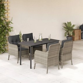 Set pranzo da giardino 5pz con cuscini grigio chiaro polyrattan