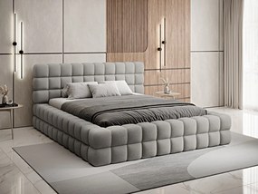 Letto matrimoniale con box contenitore Arianna - 160 x 200 cm , Tessuto grigio bouclé