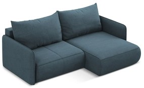 Divano angolare blu allungabile/con contenitore (con penisola a destra) Nanea – Makamii