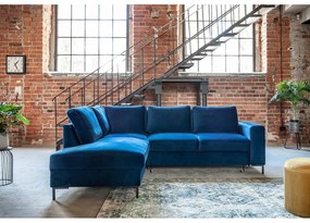 Divano letto angolare in velluto blu scuro (angolo sinistro) Lofty Lilly - Miuform