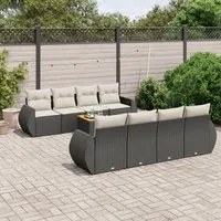 Set Divani da Giardino 9 pz con Cuscini Nero in Polyrattan 3224922