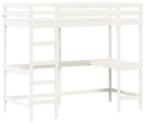 Letto soppalco con scrivania bianco 90x190 cm massello pino