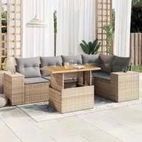 Set Divano da Giardino 6 pz con Cuscini Beige in Polyrattan 3327377