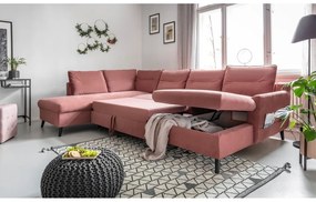 Divano letto a U in velluto rosa, angolo sinistro Stylish Stan - Miuform
