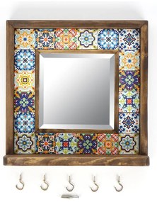 Specchio da parete con mensola con cornice in pietra 32,5x33 cm - Wallity
