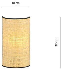 Applique Nordica 1 Luce Aston In Acciaio Nero E Rattan