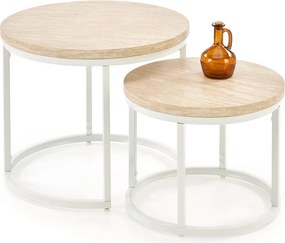 Set di Tavolini OREO in finitura travertino e bianco – Ø53/Ø43 cm (set da 2)