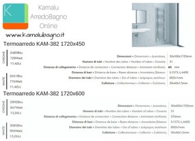 Kamalu - Radiatore bagno colore bianco 1720x450mm modello Kam-383C