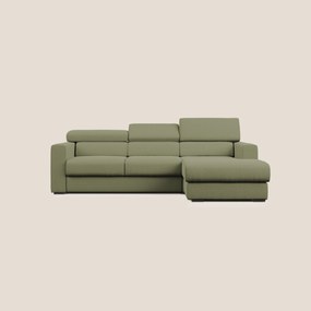 Dylan divano angolare con estraibile a cassettone in tessuto fiammato simil cotone impermeabile T19 verde