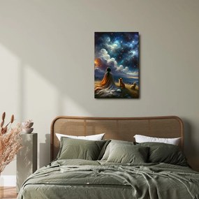 Quadro su tela – Figura con volpe e cane sotto le stelle