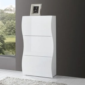 Scarpiera Onda 3 Ante Design Moderno Bianco Lucido 18 Paia Made In Italy