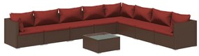 Set Divani da Giardino 9 pz con Cuscini in Polyrattan Marrone