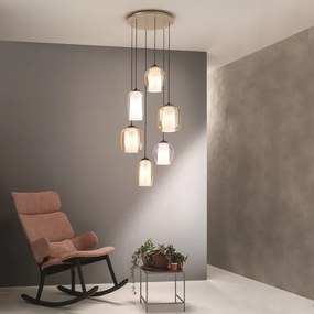 Lampada sospensione BONNIE con 6 diffusori in vetro soffiato 45 cm colorati