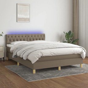 Letto a Molle con Materasso e LED Tortora 140x200 cm in Tessuto