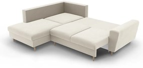 Divano angolare beige allungabile e con contenitore (con penisola a sinistra/a L) con rivestimento in velluto Kyoto – Cosmopolitan Design