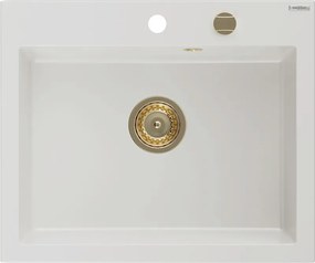 Mexen Elix lavello in granito 1-vasca 600 x 500 mm, bianco, sifone dorato - 6525601005-20-G