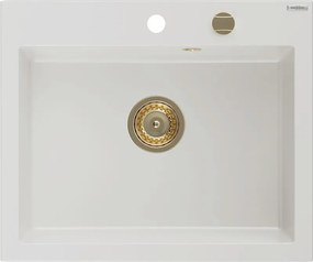 Mexen Elix lavello in granito 1-vasca 600 x 500 mm, bianco, sifone dorato - 6525601005-20-G