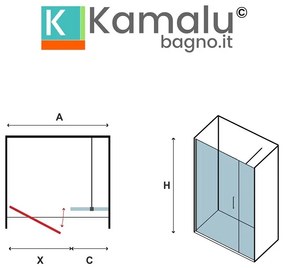 Kamalu - porta doccia 141-144 cm telaio nero opaco vetro serigrafato | kam-p5000