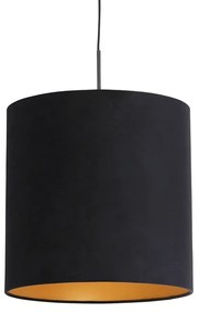 Lampada a sospensione con paralume in velluto nero con oro 40 cm - Combi