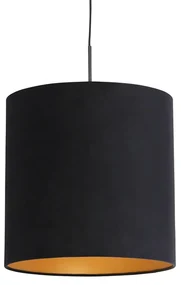 Lampada a sospensione con paralume in velluto nero con oro 40 cm - Combi